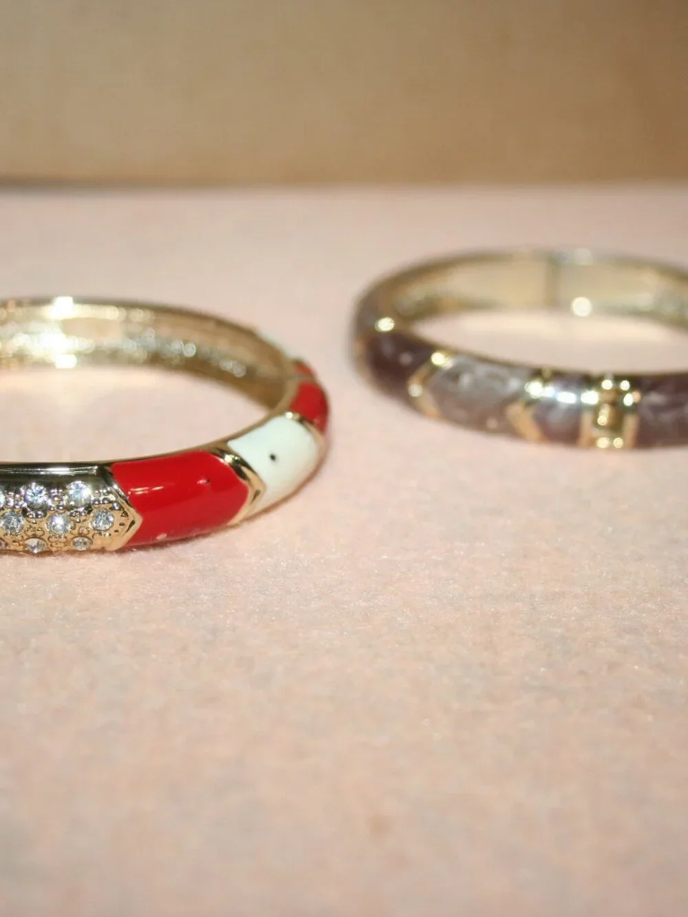 Vintage JTF Hinged Bangle Bamboo Bracelet Enamel Rhinestone COSTUMN - LOT#1
